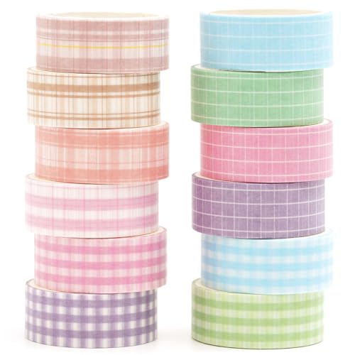 Songdao Gitter Washi Tape Set 12 Rollen Schottenstoff Dekoratives Klebeband Bunt für Scrapbooking, Bullet Tagebuch, Planer, Geschenkverpackung (Style Four) von Songdao