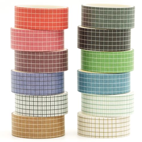 Songdao Gitter Washi Tape Set 12 Rollen Schottenstoff Dekoratives Klebeband Bunt für Scrapbooking, Bullet Tagebuch, Planer, Geschenkverpackung (Style One) von Songdao