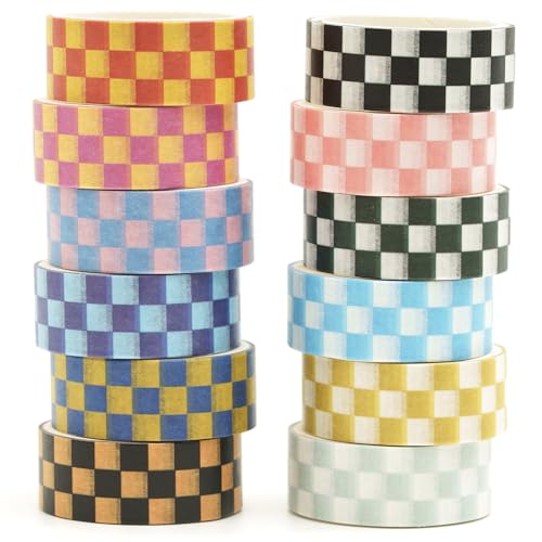 Songdao Gitter Washi Tape Set 12 Rollen Schottenstoff Dekoratives Klebeband Bunt für Scrapbooking, Bullet Tagebuch, Planer, Geschenkverpackung (Style Two) von Songdao