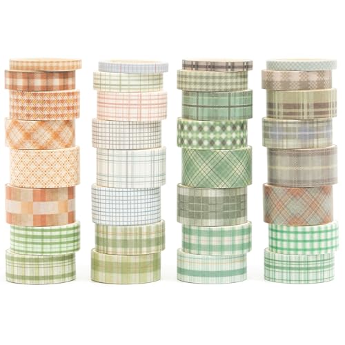 Songdao Gitter Washi Tape Set 36 Rollen Schottenstoff Dekoratives Klebeband Bunt für Scrapbooking, Bullet Tagebuch, Planer, Geschenkverpackung (3-Green & Brown) von Songdao