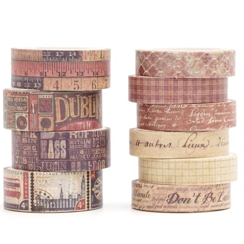 Songdao KAVI' S Retro Washi Tape Set Dekorative Antik Masking Tapes Klebeband Bunt für Kunst, DIY Handwerk, Tagebuch, Planer, Scrapbook, Verpackung (Retro) von Songdao