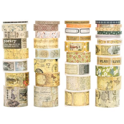 Songdao Retro Washi Tape Set Dekorative Antik Masking Tapes Breite Chronik Klebeband Bunt für Kunst, DIY Handwerk, Tagebuch, Planer, Scrapbook, Verpackung (Duke Jorge) von Songdao