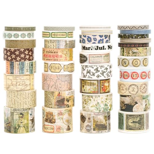 Songdao Retro Washi Tape Set Dekorative Antik Masking Tapes Breite Chronik Klebeband Bunt für Kunst, DIY Handwerk, Tagebuch, Planer, Scrapbook, Verpackung (Globetrotting) von Songdao