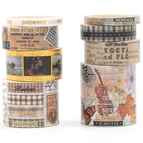 Songdao Weinlese Washi Tape Set 8 Rollen Retro Dekoratives Rauschgold Klebeband Bunt für Scrapbooking, Bullet Tagebuch, Planer, Geschenkverpackung (Old Words) von Songdao