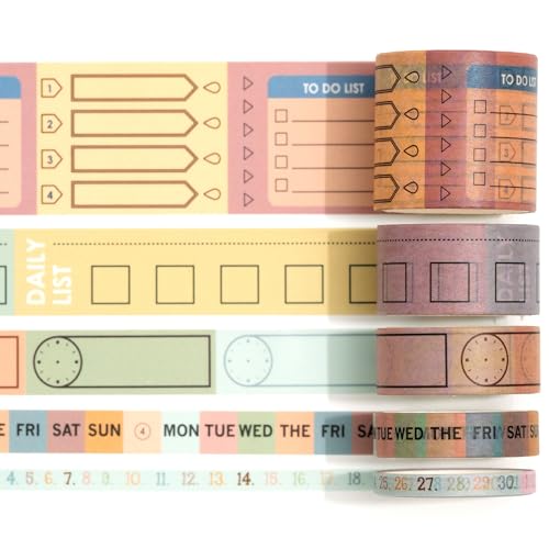 Songdao Zeitplan Washi Tape Set 5 Rollen Schottenstoff Dekoratives Zeitpläne Klebeband Bunt für Scrapbooking, Bullet Tagebuch, Planer, Geschenkverpackung (Master of Discipline) von Songdao