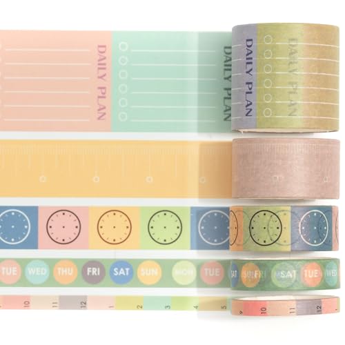 Songdao Zeitplan Washi Tape Set 5 Rollen Schottenstoff Dekoratives Zeitpläne Klebeband Bunt für Scrapbooking, Bullet Tagebuch, Planer, Geschenkverpackung (Time Flies) von Songdao