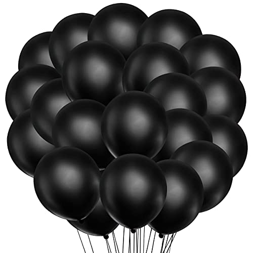 Songjum 50 Stück Schwarz Latexballons, 12 Zoll Schwarz Latexballons, Schwarz Ballons Dekorations-Kit für Party Geburtstag Hochzeit Graduierung Jubiläums Feiern von Songjum