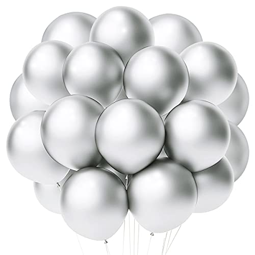 Songjum 50 Stück Silber Latexballons, 12 Zoll Silber Latexballons, Silber Ballons Dekorations-Kit für Party Geburtstag Hochzeit Graduierung Jubiläums Feiern von Songjum