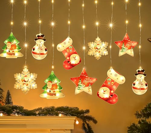 10PCS Weihnachtsbeleuchtung Fenster Innen, 3M 100LEDs Lichterketten Weihnachten, 2 Modi USB Lichterkette Fenster Weihnachten, Weihnachtsbaum Lichtervorhang, LED Vorhang Licht Weihnachtsdeko von Songlypian