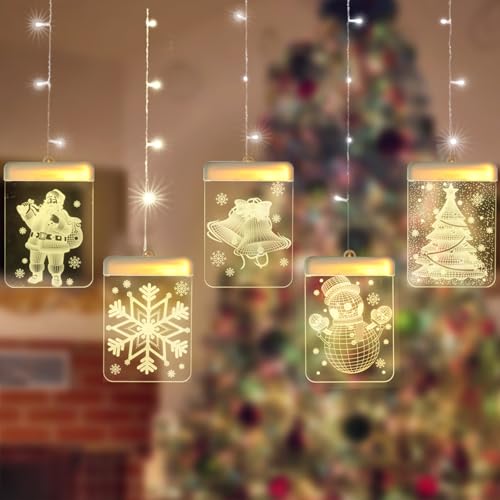 5PCS Weihnachtsbeleuchtung Lichterkette Fenster, 1.5m 22 LEDs USB Lichterkettenvorhang, Weihnachtsdekoration, LED Hängenden Fensterlicht für Fensterdeko Weihnachten Party Wohnzimmer Innen Außen von Songlypian