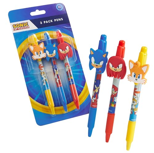 Sonic Stift 3er-Pack Set mit Charakter - Blaue Kugelschreiber mit Gummipuffern und Sonic Charakteren - Sonic Geschenk für Jungen von SONIC THE HEDGEHOG