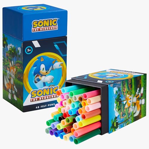 SONIC THE HEDGEHOG Filzstifte Kinder ab 3 Jahren, Filzstifte Set 48 Stück Fasermaler Kinder Auswaschbar Kinder Geschenke von SONIC THE HEDGEHOG