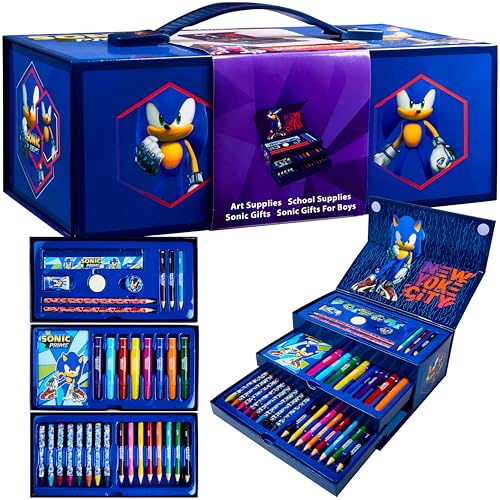 SONIC THE HEDGEHOG Bastelset Kinder mit Malstiften, Filzstiften, Wachsmalstiften - Geschenke für Jungs von SONIC THE HEDGEHOG