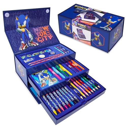 SONIC THE HEDGEHOG Bastelset Kinder mit Malstiften, Filzstiften, Wachsmalstiften - Geschenke für Jungs von SONIC THE HEDGEHOG