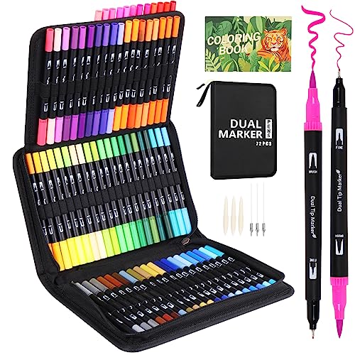 Sonlaryin Dual Brush Pen Set, Pinselstifte 72, Fineliner Set, Filzstifte Dicke und Dünne für Kinder, Handlettering Stifte für Kalligraphie Aquarellpinsel Manga, Malen, Malstifte für Erwachsene von Sonlaryin