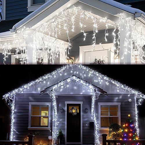 Sonnewelt Eisregen lichterkette außen 10m 400 leds lichterketten aussen mit Stecker fairy lights innen für Party Garten Weihnachten Hochzeit Beleuchtung Deko Kaltweiß von Sonnewelt