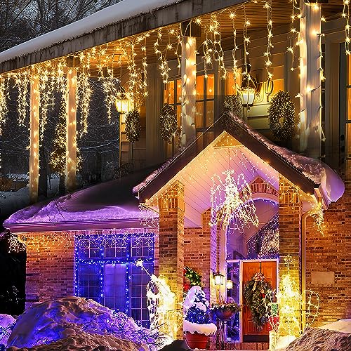 Sonnewelt Eisregen lichterkette außen 10m 400 leds lichterketten aussen mit Stecker fairy lights innen für Party Garten Weihnachten Hochzeit Beleuchtung Deko Warmweiß von Sonnewelt