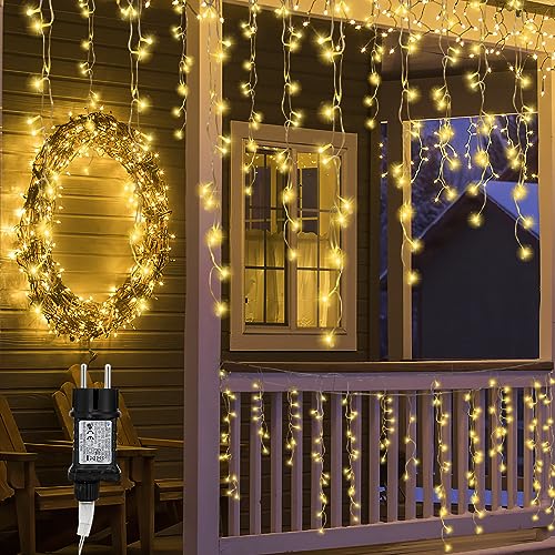 Sonnewelt Weihnachten Eisregen Lichterkette Außen Warmweiß 10m 400 LED Niederspannung sicher Eiszapfen Regenlichterkette String Lights für Fenster, Traufe, Geländer, Balkon, Treppe von Sonnewelt