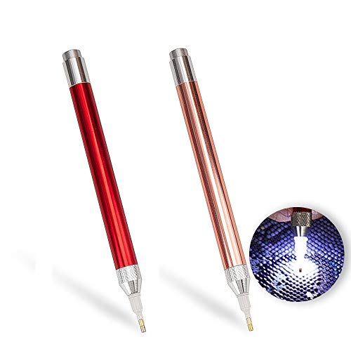 Sonsage DIY Diamant Malerei Stift mit Licht Zubehör und Werkzeuge, 2 Stück Beleuchtungs Stift 5D Diamond Painting Punkt Pen Art Applikator Stickerei,Gem Art Stift Juwel Wachs Picker Zubehör Nail von Sonsage