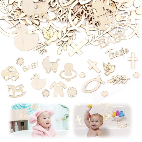 Sonwaha 200 Stück Taufe Deko Streudeko Holz Tischdeko Babyparty Tischdeko Kommunion Taufe Konfetti aus Holz Regenbogen Boho Konfetti für Junge Mädchen Holz Tischdeko Streudeko von Sonwaha