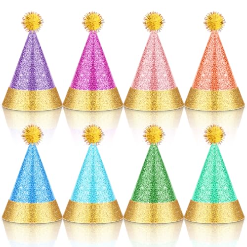 Sonwyoung Mini-Partyhüte mit Pompons, Glitzerkegel, Geburtstagsparty-Hut, kleine Papierkegel, Hüte für Kinder, Haustiere, Hunde, Katzen, Stofftiere, Geburtstagsparty-Zubehör, 40 Stück von Sonwyoung