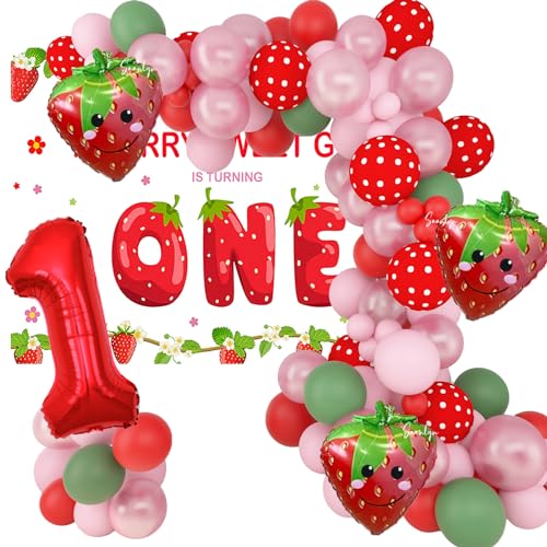 Soonlyn All-in-1 Erdbeer-Ballonbogen für den ersten Geburtstag, 3 m mit Erdbeer-Hintergrund, Luftballons für Erdbeer-Party-Dekorationen von Soonlyn