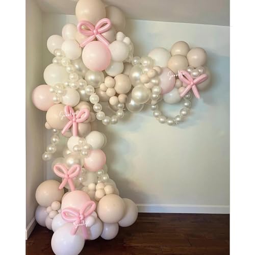 Soonlyn Bogen Ballonbogen Kit Doppelt Gefüllte 10 Fuß für Kokette Geburtstag Dekorationen, Rosa Weiß Luftballons Girlande für Bogen Party Dekorationen Bachelorette Baby Shower von Soonlyn