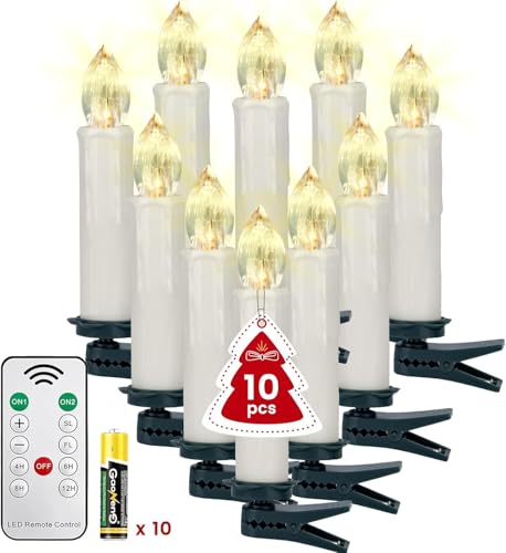 Soontrans 10er Christbaumkerzen LED Kabellos mit Batterien Set, Funkelnde Weihnachten, Weihnachtsbaumkerzen Kabellos mit Fernbedienung, Christbaumkerzen Warmweiß Licht & Dimmbar & Timer & Leuchtmodi von Soontrans