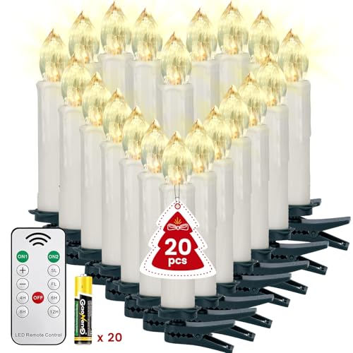 Soontrans 20er Christbaumkerzen LED Kabellos mit Batterien Set, Funkelnde Weihnachten, Weihnachtsbaumkerzen Kabellos mit Fernbedienung, Christbaumkerzen Warmweiß Licht & Dimmbar & Timer & Leuchtmodi von Soontrans