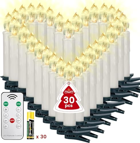 Soontrans 30er Christbaumkerzen LED Kabellos mit Batterien Set, Funkelnde Weihnachten, Weihnachtsbaumkerzen Kabellos mit Fernbedienung, Christbaumkerzen Warmweiß Licht & Dimmbar & Timer & Leuchtmodi von Soontrans