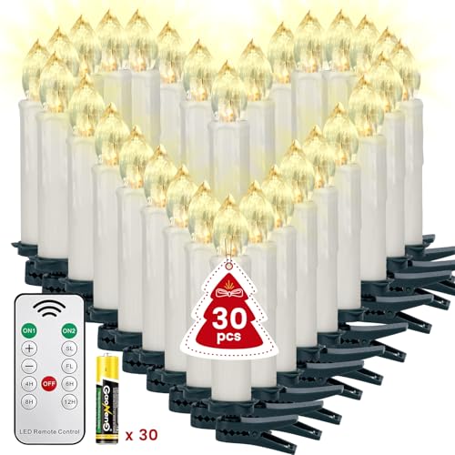 Soontrans 30er-Set LED Kabellose Christbaumkerzen mit Batterien, Weihnachtsbaumkerzen Kabelllos Weihnachtskerzen mit Fernbedienung, Timer, Warmweiß Licht, Dimmbar, Einstellbare Leuchtmodi von Soontrans