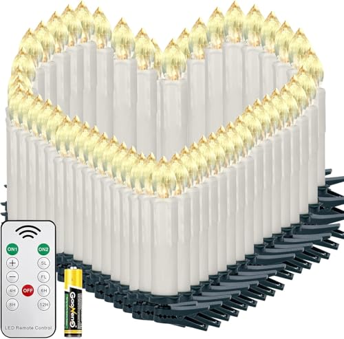 Soontrans 50er Christbaumkerzen LED Kabellos mit Batterien Set, Funkelnde Weihnachten, Weihnachtsbaumkerzen Kabellos mit Fernbedienung, Christbaumkerzen Warmweiß Licht & Dimmbar & Timer & Leuchtmodi von Soontrans