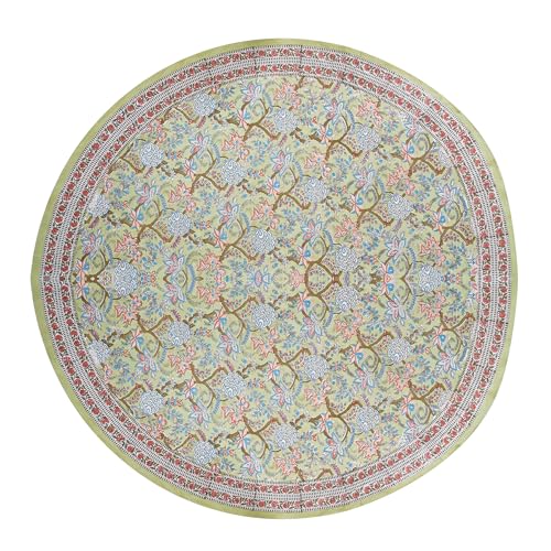 Sophia-Kunst rund 152 cm Durchmesser 4-Sitzer-Baumwoll-Handblock-Bedruckte Tischdecke für Patio-Innenküchentischabdeckung (14-Blumenmuster) von Sophia-Art