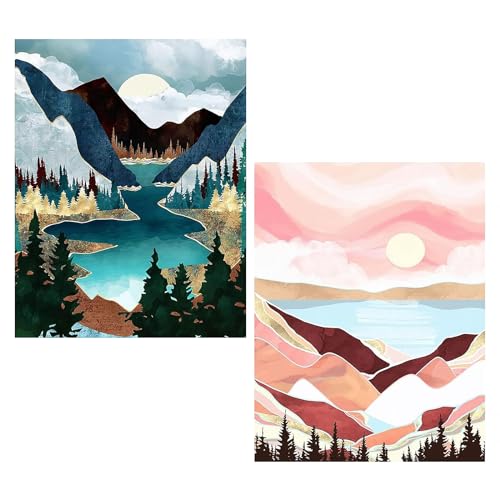 2 Stück Malen nach Zahlen Erwachsene Landschafts Faltenfreie Leinwand mit Pinseln Acrylpigment Boot DIY Landschaft Ölgemälde Leinwand für Home Décor Ohne Rahmen für Erwachsene Kinder Anfänger von Sophisticate