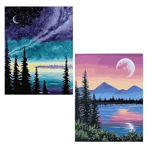 Sophisticate 2 Stück Malen nach Zahlen Erwachsene mit Pinseln Acrylpigment Boot DIY Landschaft Ölgemälde Leinwand für Home Décor Ohne Rahmen für Erwachsene Kinder Anfänger 19.7x15.8inch von Sophisticate