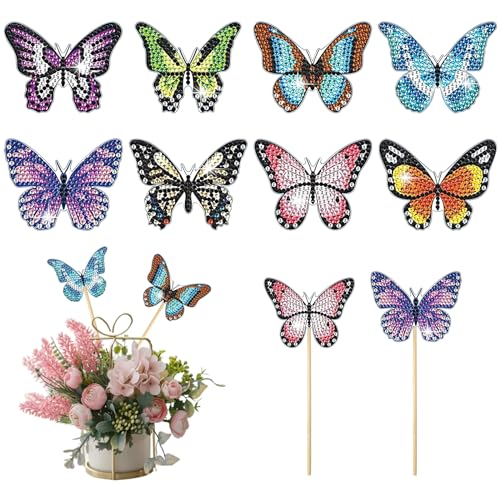 Sophisticate Schmetterling Diamond Painting Kits 8 Stück Diamond Painting für Garten Dekor Schmetterling Diamant Painting Kunst mit Stakes und Zubehör Tolle Gartendekoration und Balkon Deko von Sophisticate