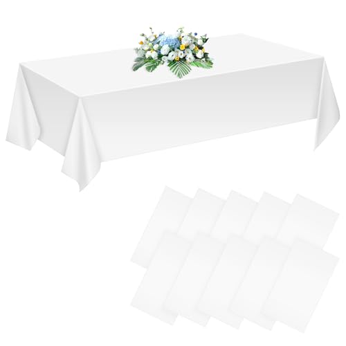 Weiße Tischdecke Einweg-Tischdecken, 10 Stück Weiß Papiertischdecke Rolle, 137 x 274 cm Rechteckige Tische PEVA wasserfeste Tischdecken für Partys Geburtstagsfeier Hochzeit Braut Babypartys von Sophisticate