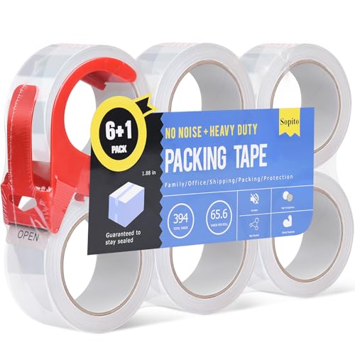 Sopito Paketklebeband, 6 stück Niedriger Geräuschpegel Klebeband Transparent 48mm x 60m, Paketband Transparent mit Abroller für Haus, Büro von Sopito