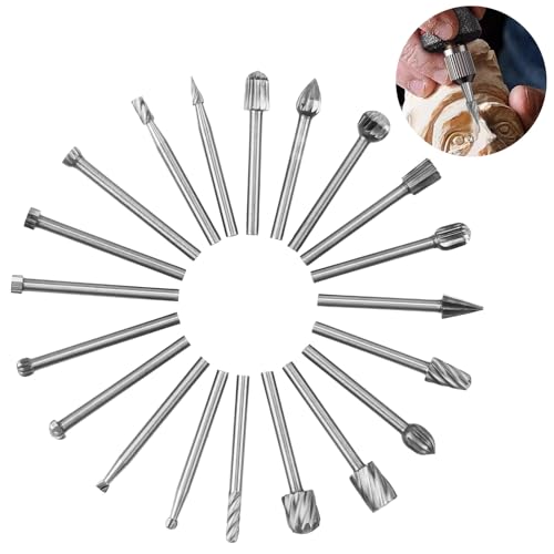 20 Stück Hochwertiges Holzschnitzerei Bohrer Set für Rotary Tool, HSS-Drehfräser-Set, Frässtifte für Holzarbeiten, Schnitzen, Gravieren, Bohren, 3 mm Schaft von SopwMap