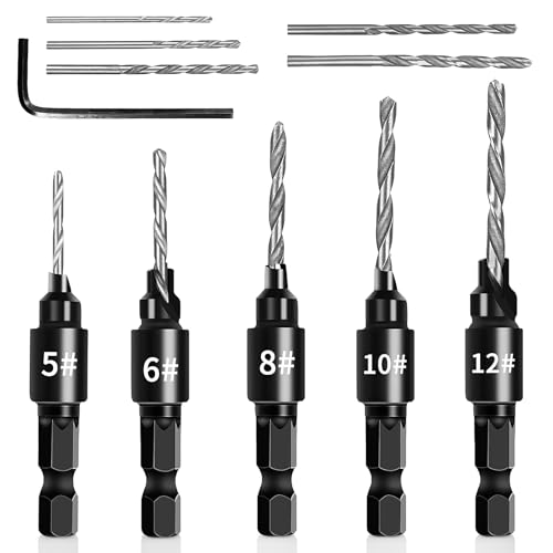 5 Stück Senker Bohrer Set für Holzbearbeitung, Senkbohrer Set für Holz,Senkbohrung,HSS Spiralbohrer mit 1/4" Sechskantschaft und Aufstecksenker, Inklusive Schraubenschlüssel und Kunststoffkoffer von SopwMap