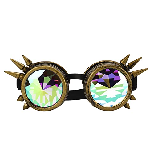 Sorandy Kaleidoskop-Brille für Raves, Crystal Rainbow Prism Steampunk-Brille, Psychedelische Funky-Brille-Outfits für Cosplay, Diffraktions-Kristalllinsen-Festival-Accessoires (Bronze) von Sorandy