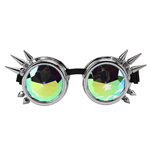 Sorandy Kaleidoskop-Raves-Brille, Kristall-Regenbogen-Prisma, Steampunk-Brille, Psychedelische Funky-Brille, Outfits, Zubehör für Festival-Cosplay, Punk-Brille Im Schweißstil (Glanz Silber) von Sorandy