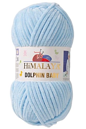 2 Knäuel/Strang Himalaya Dolphin Babygarn, jeder Strang 100 g, 120 m, superdickes Polyester-Deckengarn, Samtgarn, Amigurumi-Garn (80306 Hellblau) von Sorenta