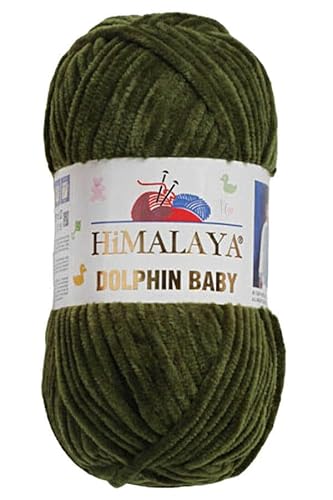 2 Knäuel/Strang Himalaya Dolphin Babygarn, jeder Strang 100 g, 120 m, superdickes Polyester-Deckengarn, Samtgarn, Amigurumi-Garn (80361 Olivgrün) von Sorenta