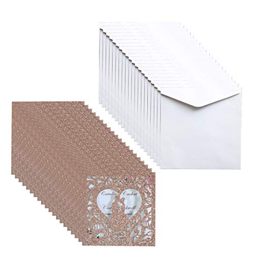 Sorrowso 20 Stück/Set Hochzeitseinladungskarten Glitzernde Hohle Grußkarte Einladungsumschläge Brautparty Zubehör von Sorrowso