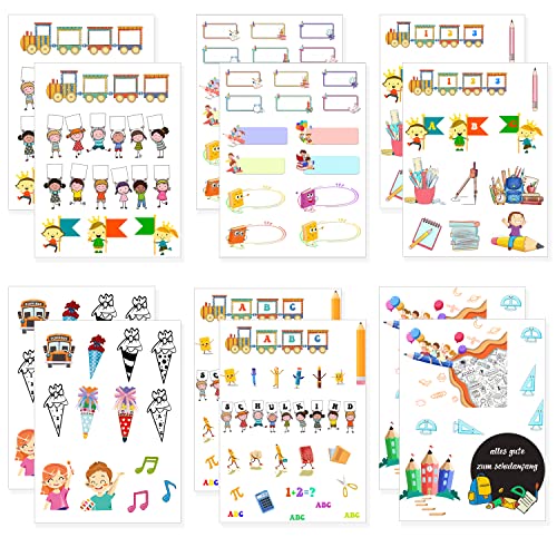 12 pcs Einschulung Namensaufkleber Sticker, Aufkleber Für Kinder und Kleinkinder, ABC 123 Zuckertüte Schule und Kindergarten Schulanfang Einschulungsparty Deko von Sorzlluo