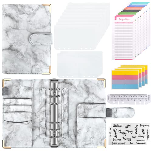 Binder Budget Notizbuch A6, 30Pcs6 Löcher Budget Binder mit Binder Taschen Budgetblätter, Etikettenaufklebern, Weiches Lineal Ringbuchordner(Grau) von Sosayet