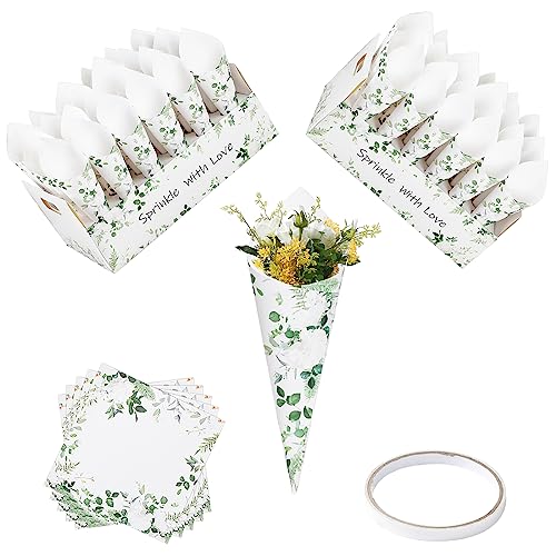 Sosayet Konfetti Kegel Hochzeit, 60 Stück Vintage Hochzeit Konfetti Kegel mit 2 Konfetti-Kegelhalter, DIY Kraftpapier für Konfetti Süßigkeiten Schokolade Blütenblätter von Sosayet