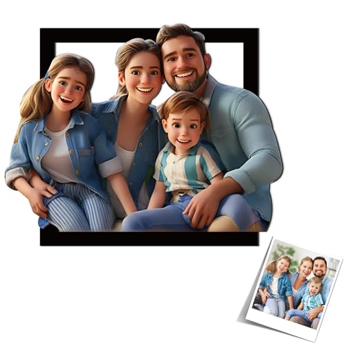 Personalisierte 3D Cartoon Stil Foto Holz Fotorahmen Zeichen Benutzerdefinierte Familie Foto 3D Cartoon Portrait Geschenk Karikatur Bilderrahmen Personalisiert, Hochzeitstag Weihnachtspaar Geschenk von SosnSusn