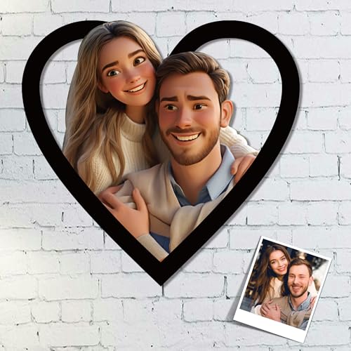 Personalisierte 3D Cartoon Stil Foto Holz Fotorahmen Zeichen Benutzerdefinierte Familie Foto 3D Cartoon Portrait Geschenk Karikatur Bilderrahmen Personalisiert, Hochzeitstag Weihnachtspaar Geschenk von SosnSusn